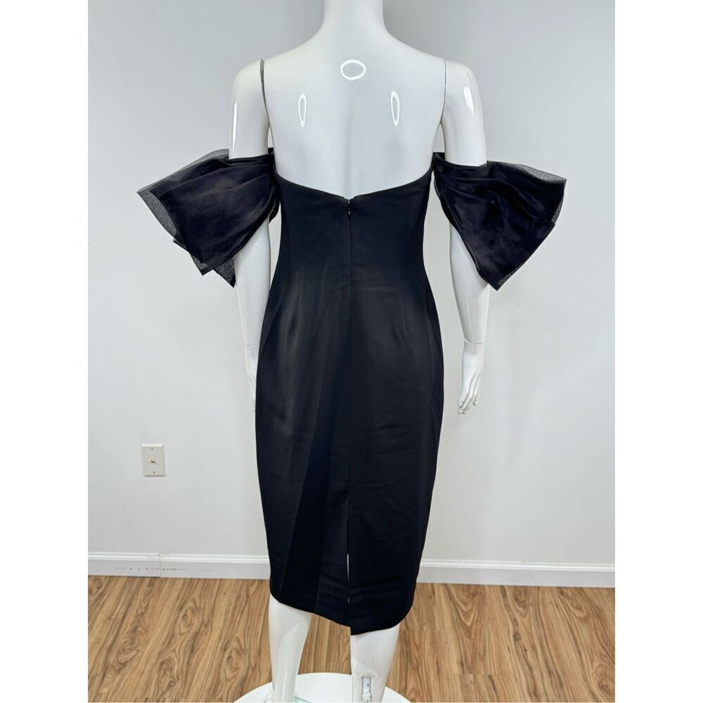 Badgley Mischka Organza Puff-Sleeve Cocktail Midi-Dress Size 10 - Picture 8 of 11